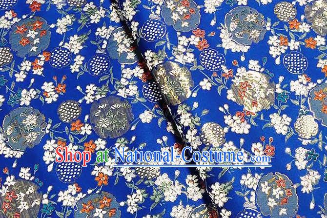 Japanese Traditional Carnations Pattern Kimono Royalblue Brocade Fabric Tapestry Satin Fabric Nishijin Material