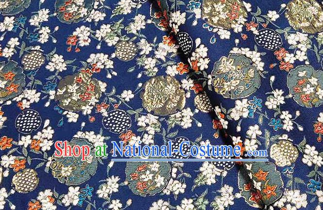 Japanese Traditional Carnations Pattern Kimono Navy Brocade Fabric Tapestry Satin Fabric Nishijin Material