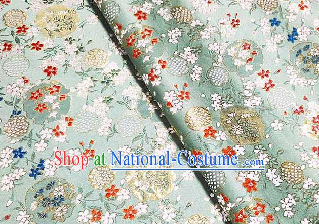 Japanese Traditional Carnations Pattern Kimono Light Green Brocade Fabric Tapestry Satin Fabric Nishijin Material