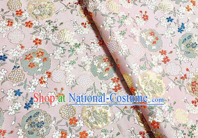 Japanese Traditional Carnations Pattern Kimono Light Pink Brocade Fabric Tapestry Satin Fabric Nishijin Material