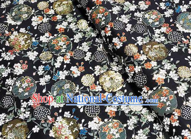 Japanese Traditional Carnations Pattern Kimono Black Brocade Fabric Tapestry Satin Fabric Nishijin Material