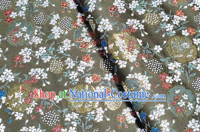 Japanese Traditional Carnations Pattern Kimono Army Green Brocade Fabric Tapestry Satin Fabric Nishijin Material