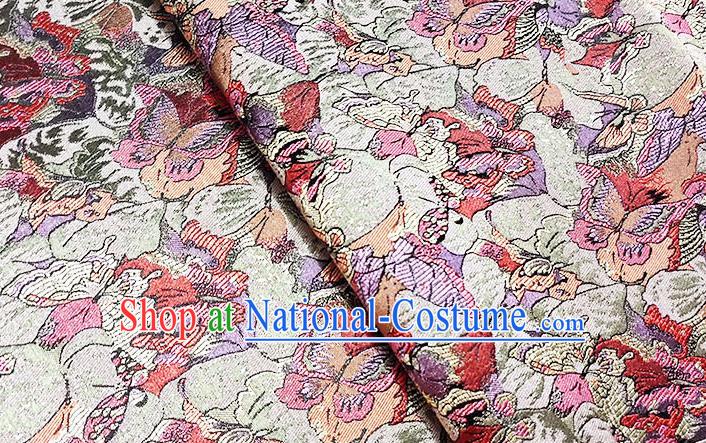 Japanese Traditional Purple Butterfly Pattern Kimono Brocade Fabric Tapestry Satin Fabric Nishijin Material