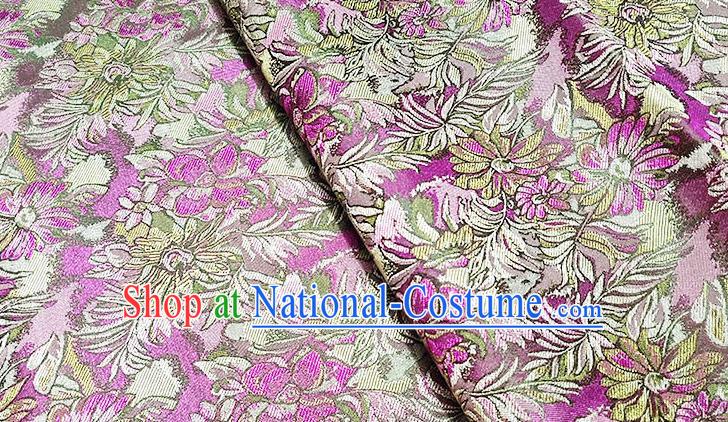 Japanese Traditional Flowers Pattern Kimono Lilac Brocade Fabric Tapestry Satin Fabric Nishijin Material