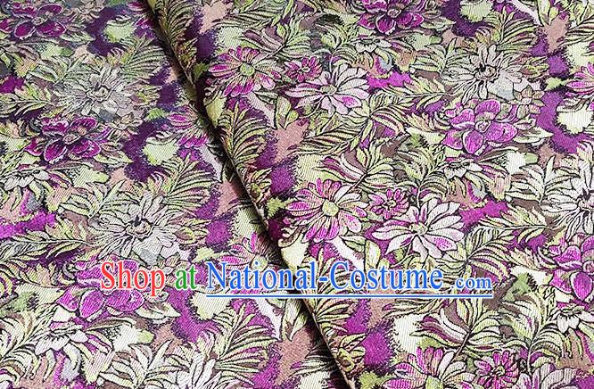 Japanese Traditional Flowers Pattern Kimono Purple Brocade Fabric Tapestry Satin Fabric Nishijin Material