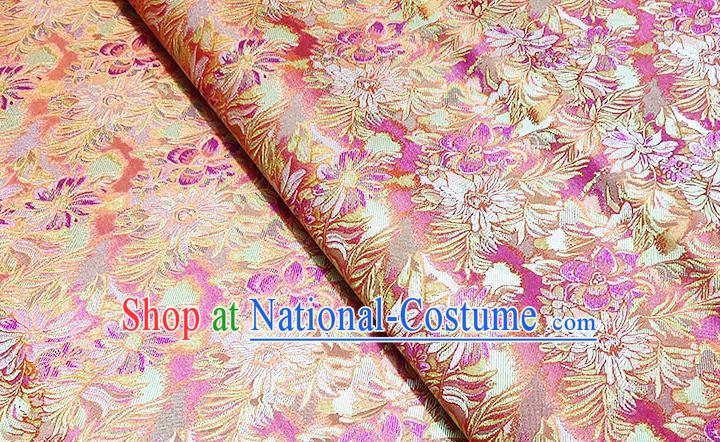 Japanese Traditional Flowers Pattern Kimono Pink Brocade Fabric Tapestry Satin Fabric Nishijin Material