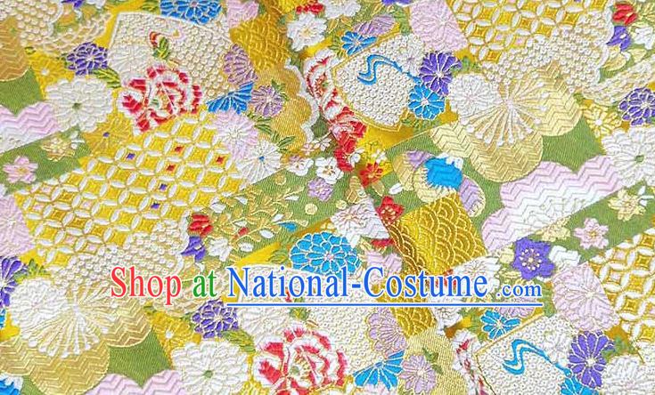 Japanese Traditional Chrysanthemum Pattern Kimono Yellow Brocade Fabric Tapestry Satin Fabric Nishijin Material