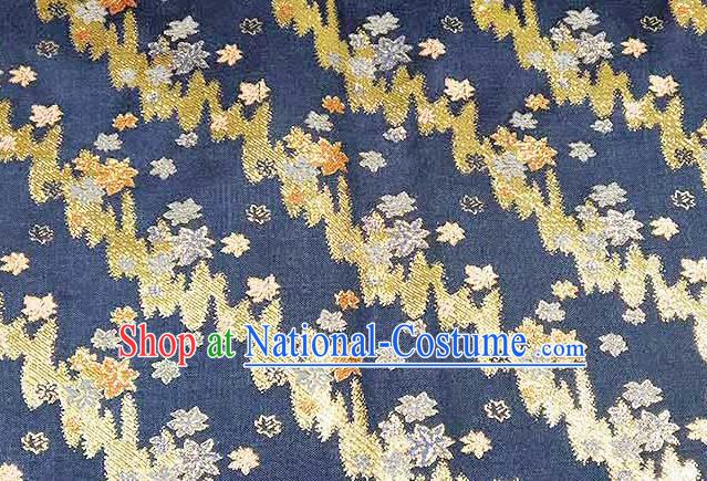 Japanese Traditional Maple Leaf Pattern Kimono Navy Brocade Fabric Tapestry Satin Fabric Nishijin Material