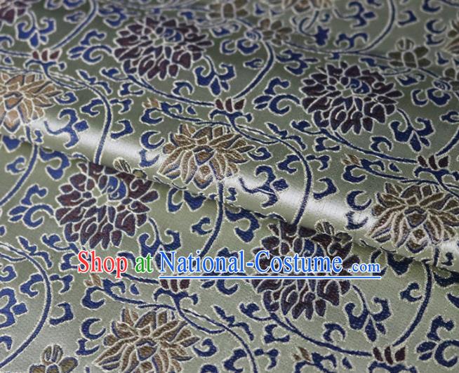 Chinese Traditional Twine Lotus Pattern Grey Brocade Fabric Silk Satin Fabric Hanfu Material