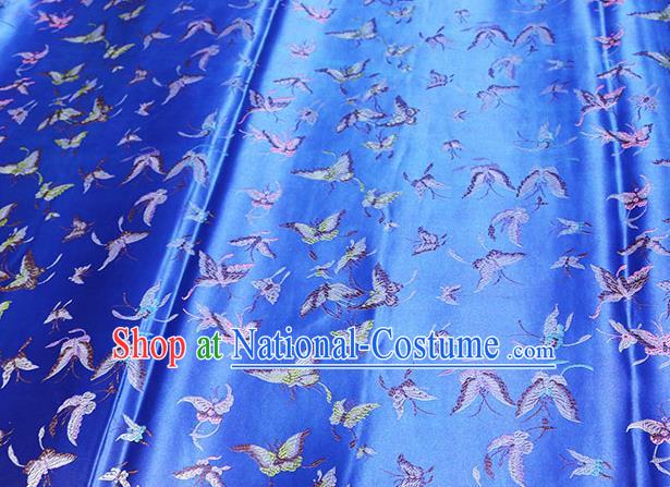 Chinese Traditional Butterfly Pattern Blue Brocade Fabric Silk Satin Fabric Hanfu Material