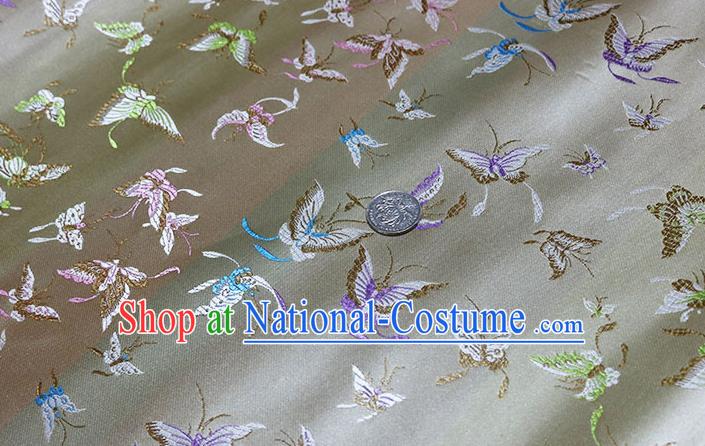 Chinese Traditional Butterfly Pattern Grey Brocade Fabric Silk Satin Fabric Hanfu Material