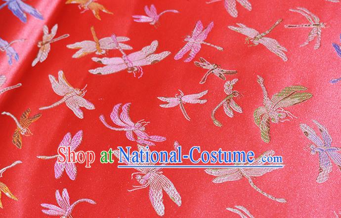 Chinese Traditional Dragonfly Pattern Red Brocade Fabric Silk Satin Fabric Hanfu Material