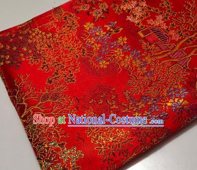 Chinese Traditional Scenery Pattern Red Brocade Fabric Silk Satin Fabric Hanfu Material