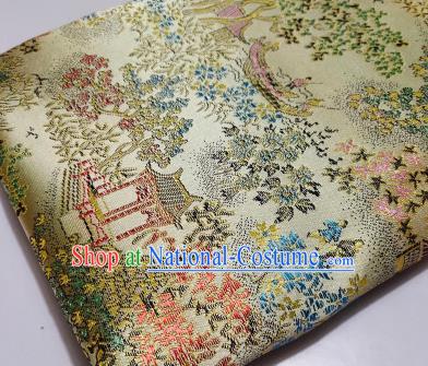 Chinese Traditional Scenery Pattern Beige Brocade Fabric Silk Satin Fabric Hanfu Material