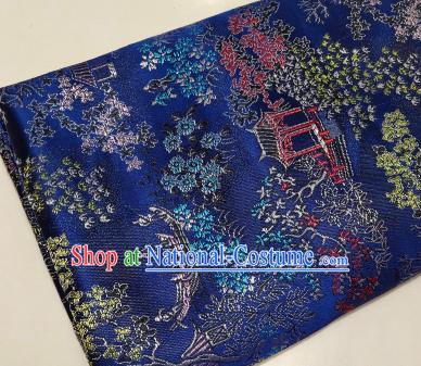 Chinese Traditional Scenery Pattern Navy Brocade Fabric Silk Satin Fabric Hanfu Material