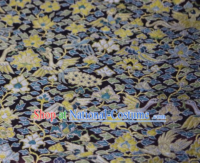 Chinese Traditional Peacock Pattern Black Brocade Fabric Silk Satin Fabric Hanfu Material