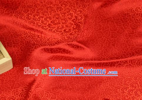 Chinese Traditional Auspicious Clouds Pattern Bright Red Brocade Fabric Silk Satin Fabric Hanfu Material