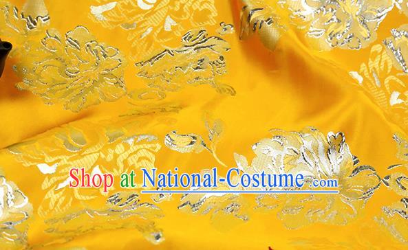 Chinese Traditional Peony Pattern Yellow Brocade Fabric Silk Satin Fabric Hanfu Material