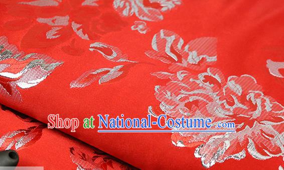 Chinese Traditional Peony Pattern Red Brocade Fabric Silk Satin Fabric Hanfu Material