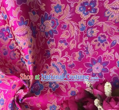 Chinese Traditional Flowers Pattern Rosy Brocade Fabric Silk Satin Fabric Hanfu Material