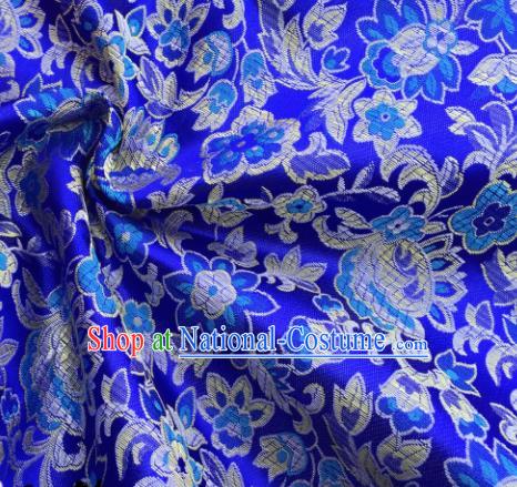 Chinese Traditional Flowers Pattern Royalblue Brocade Fabric Silk Satin Fabric Hanfu Material