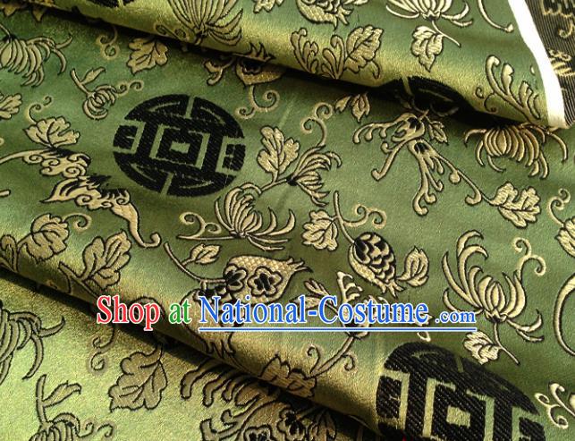 Chinese Traditional Chrysanthemum Pattern Green Brocade Fabric Silk Satin Fabric Hanfu Material