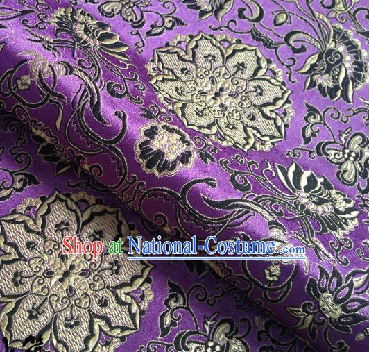 Chinese Traditional Lotus Pattern Purple Brocade Fabric Silk Tapestry Satin Fabric Hanfu Material