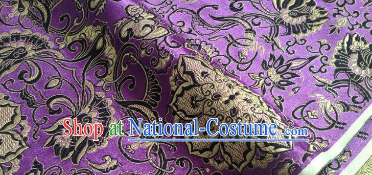 Chinese Traditional Lotus Pattern Purple Brocade Fabric Silk Tapestry Satin Fabric Hanfu Material