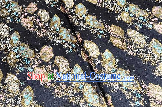 Japanese Traditional Sakura Fan Pattern Kimono Black Brocade Fabric Tapestry Satin Fabric Nishijin Material