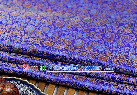 Chinese Traditional Celosia Cristata Pattern Royalblue Brocade Fabric Silk Tapestry Satin Fabric Hanfu Material