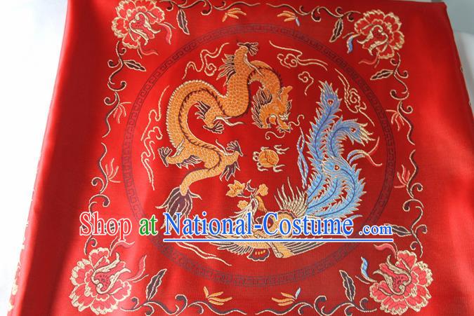 Chinese Traditional Dragon Phoenix Pattern Red Brocade Fabric Silk Tapestry Satin Fabric Hanfu Material