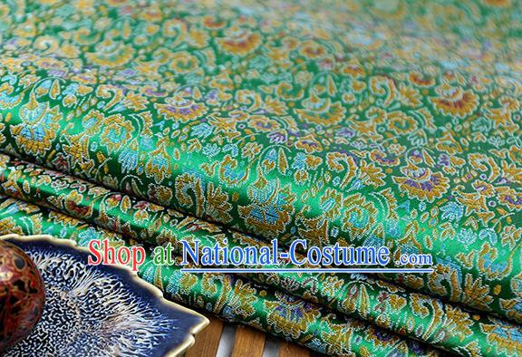 Chinese Traditional Celosia Cristata Pattern Green Brocade Fabric Silk Tapestry Satin Fabric Hanfu Material