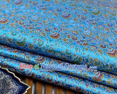 Chinese Traditional Celosia Cristata Pattern Blue Brocade Fabric Silk Tapestry Satin Fabric Hanfu Material