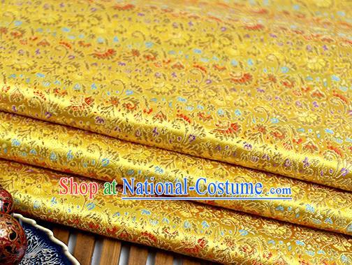 Chinese Traditional Celosia Cristata Pattern Golden Brocade Fabric Silk Tapestry Satin Fabric Hanfu Material