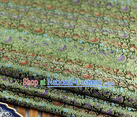 Chinese Traditional Celosia Cristata Pattern Olive Green Brocade Fabric Silk Tapestry Satin Fabric Hanfu Material