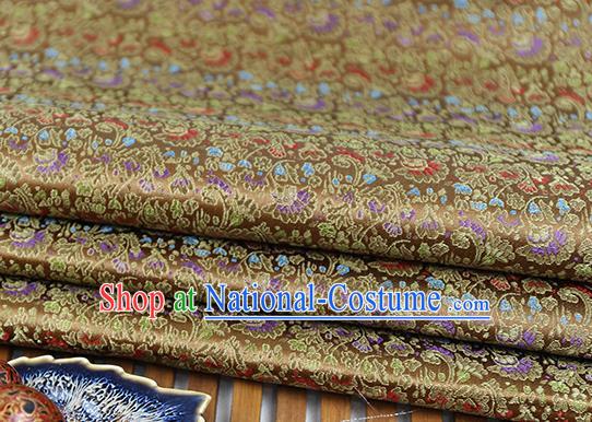 Chinese Traditional Celosia Cristata Pattern Brown Brocade Fabric Silk Tapestry Satin Fabric Hanfu Material