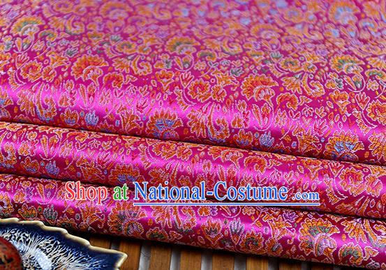 Chinese Traditional Celosia Cristata Pattern Rosy Brocade Fabric Silk Tapestry Satin Fabric Hanfu Material