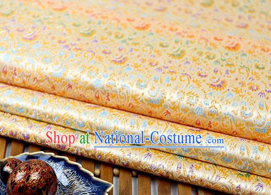 Chinese Traditional Celosia Cristata Pattern Yellow Brocade Fabric Silk Tapestry Satin Fabric Hanfu Material