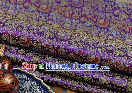 Chinese Traditional Celosia Cristata Pattern Purple Brocade Fabric Silk Tapestry Satin Fabric Hanfu Material