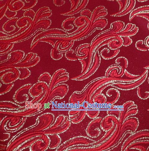 Chinese Traditional Clouds Pattern Dark Red Brocade Fabric Silk Tapestry Satin Fabric Hanfu Material