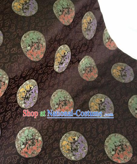 Chinese Traditional Round Dragon Pattern Brown Brocade Fabric Silk Tapestry Satin Fabric Hanfu Material