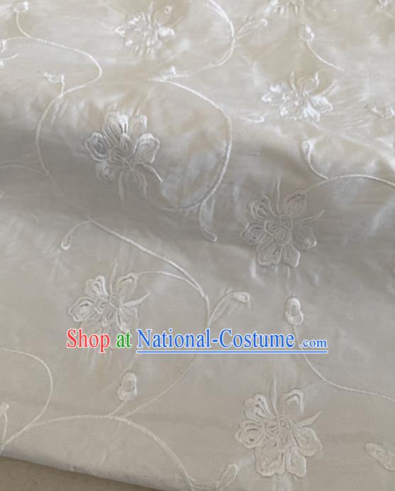 Chinese Traditional Embroidered Peony Pattern White Silk Fabric Hanfu Gambiered Guangdong Gauze Material