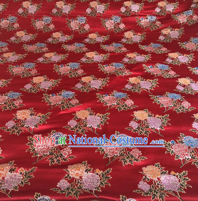 Chinese Traditional Peony Pattern Red Silk Fabric Hanfu Brocade Material