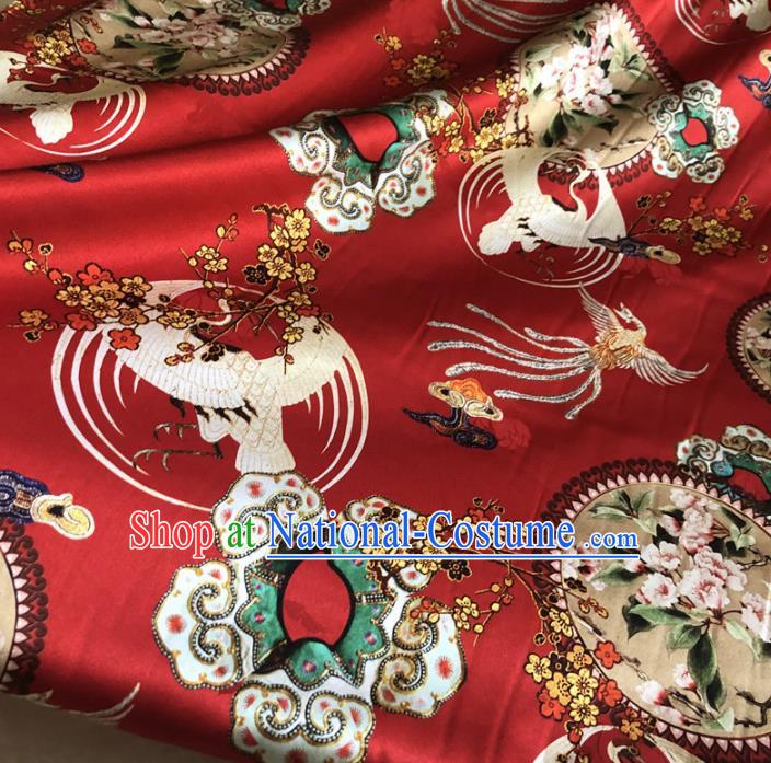 Chinese Traditional Phoenix Plum Pattern Red Silk Fabric Hanfu Brocade Material