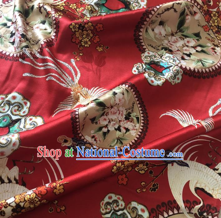 Chinese Traditional Phoenix Plum Pattern Red Silk Fabric Hanfu Brocade Material