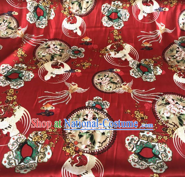 Chinese Traditional Phoenix Plum Pattern Red Silk Fabric Hanfu Brocade Material