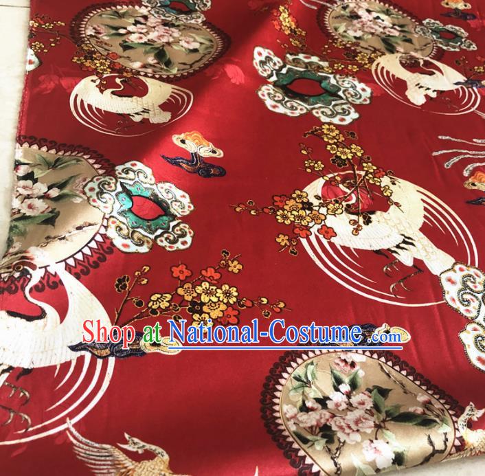 Chinese Traditional Phoenix Plum Pattern Red Silk Fabric Hanfu Brocade Material