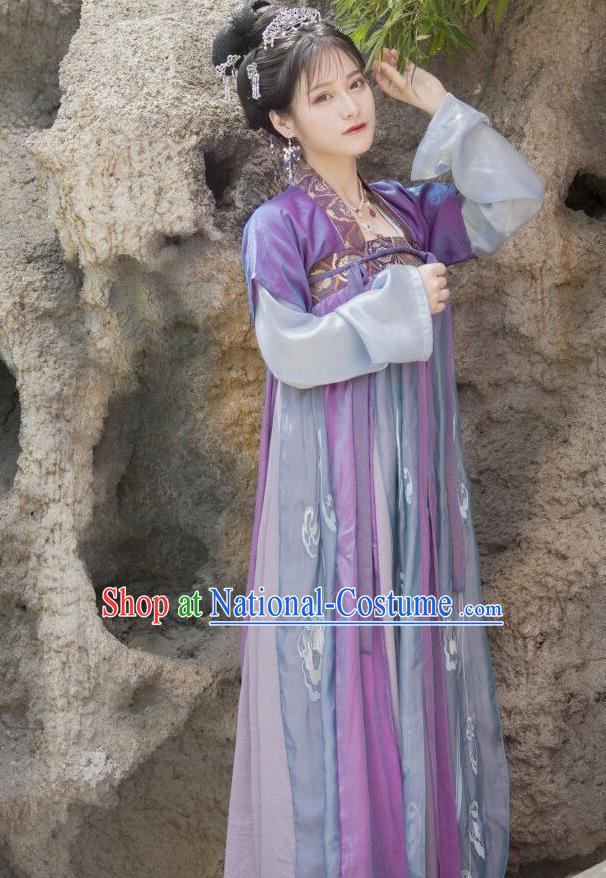 Chinese Ancient Court Maid Embroidered Dress Traditional Tang Dynasty Palace Lady Costumes for Women