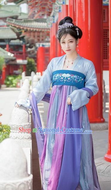 Chinese Ancient Court Maid Embroidered Dress Traditional Tang Dynasty Palace Lady Costumes for Women