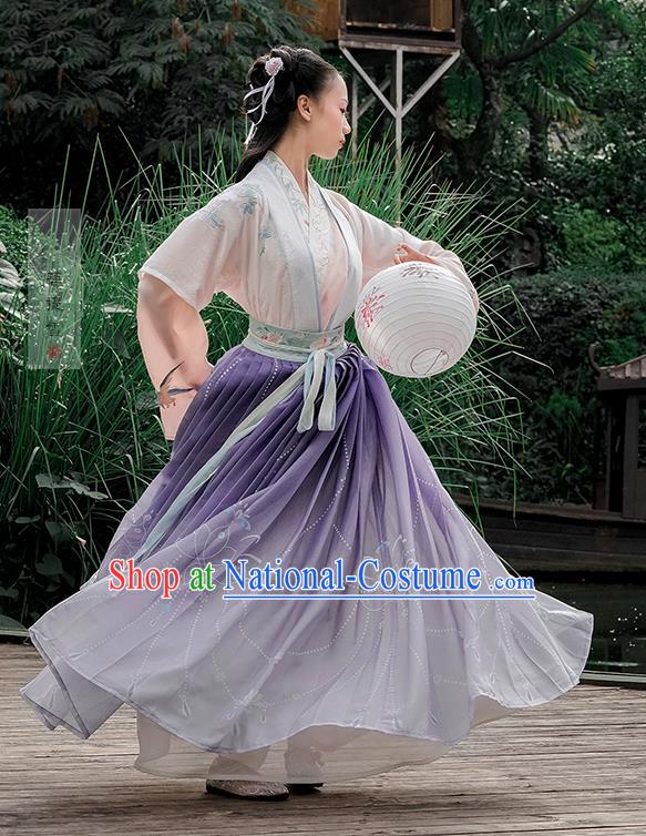 Chinese Ancient Maidservants Embroidered Dress Traditional Song Dynasty Female Costumes for Women